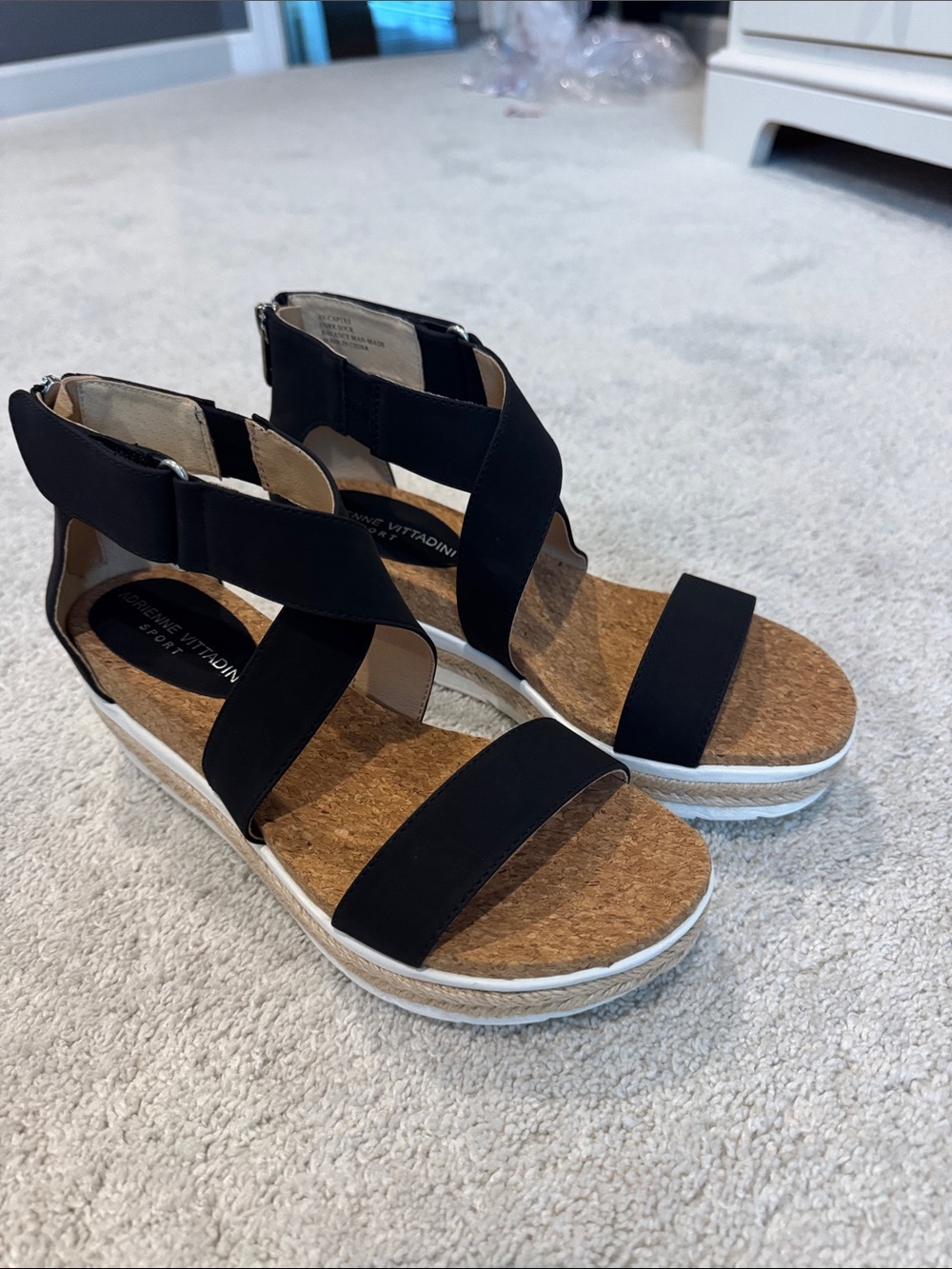 NWT Adrienne Vittadini Sport - Black Elastic Strap Platform Sandals - size 8